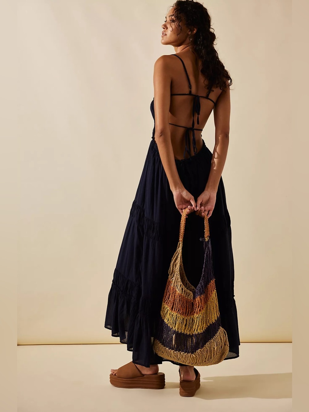 Free People Black Tiered Maxi Dress with Spaghetti Straps - Picture 3 of 9